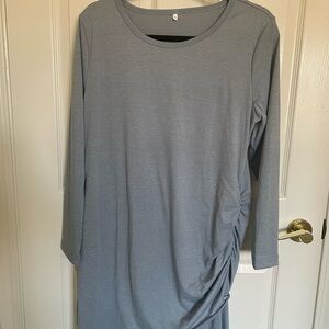 Gray Long Sleeve Ruched Dress